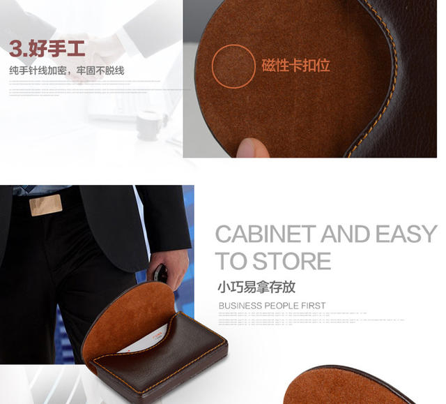 Wholesale leather business card stainless steel business card case metal business card case leather business card bag semicircle 033 detail 4