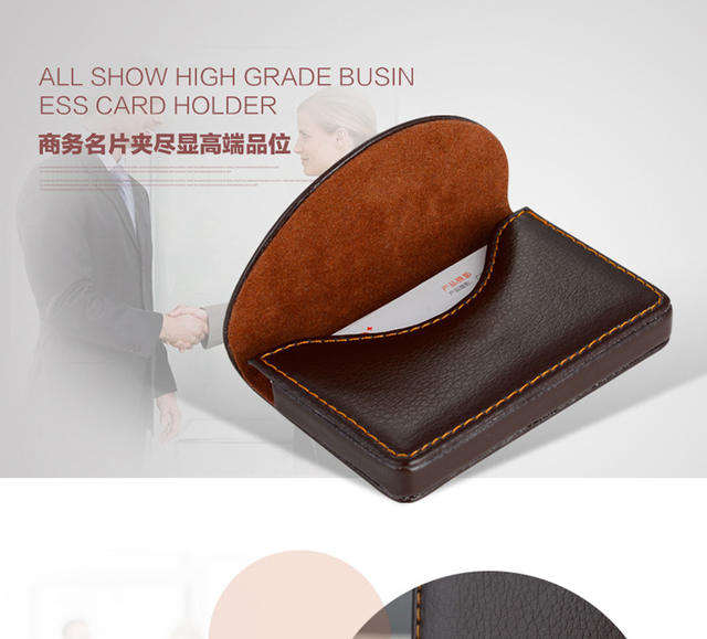 Wholesale leather business card stainless steel business card case metal business card case leather business card bag semicircle 033 detail 3