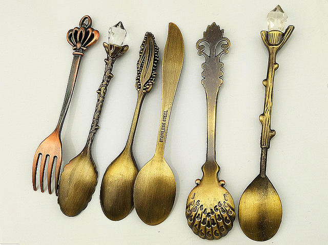 Western-style tableware wholesale gift 6 three-dimensional spoon suit solid color creative coffee spoon stainless steel rice soup spoon fork detail 6