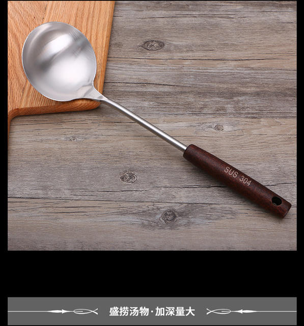 304 Stainless Steel Spatula Household Wooden Handle Utensils High Temperature Resistant Colander Spatula Kitchen Utensil Set Soup Spoon Kitchen Utensils detail 12