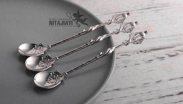 British Edward Age Thistle Leaf Coffee Spoon Replica Dessert Table Decoration Gift Box with Spoon Jy98 detail 10