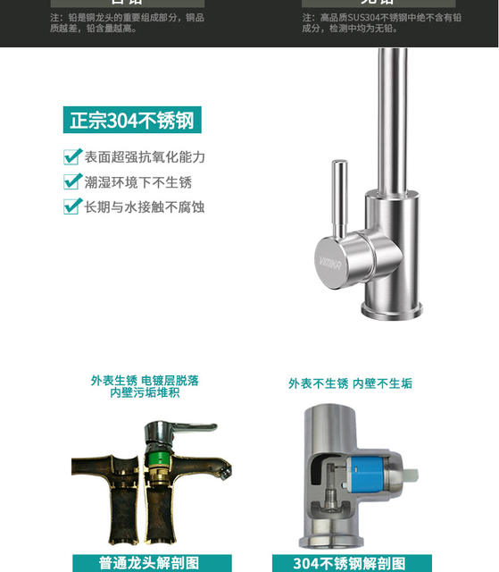 Fano Bathroom 304 Stainless Steel Lead-Free Kitchen Faucet Kitchen Hot and Cold Faucet for Kitchen Use detail 9