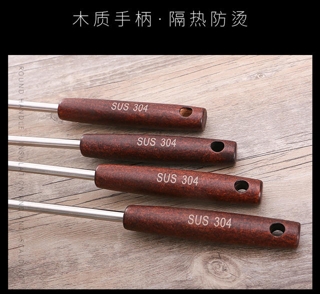 304 Stainless Steel Spatula Household Wooden Handle Utensils High Temperature Resistant Colander Spatula Kitchen Utensil Set Soup Spoon Kitchen Utensils detail 8