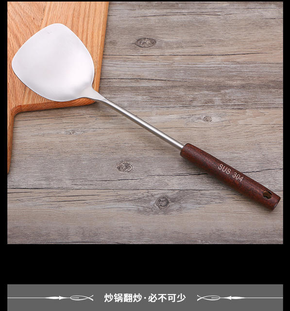 304 Stainless Steel Spatula Household Wooden Handle Utensils High Temperature Resistant Colander Spatula Kitchen Utensil Set Soup Spoon Kitchen Utensils detail 10