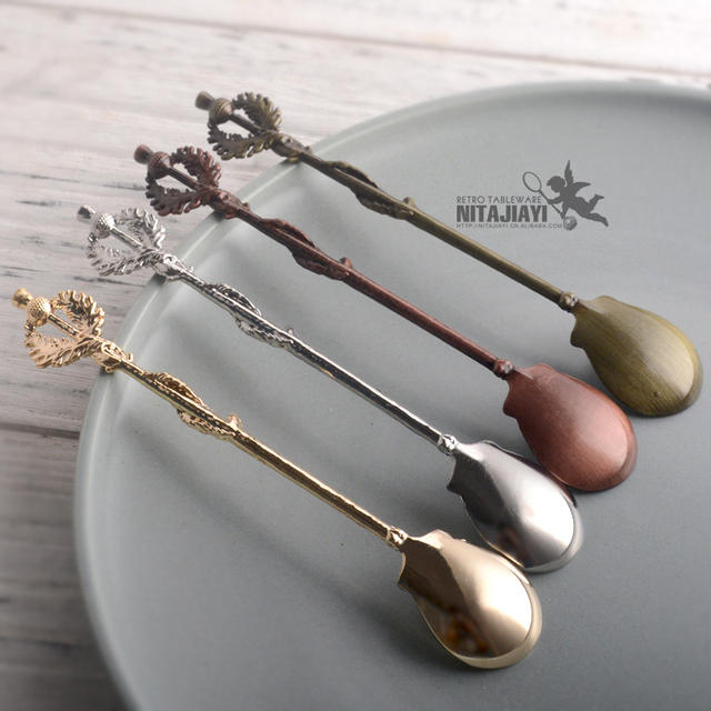 British Edward Age Thistle Leaf Coffee Spoon Replica Dessert Table Decoration Gift Box with Spoon Jy98 detail 5