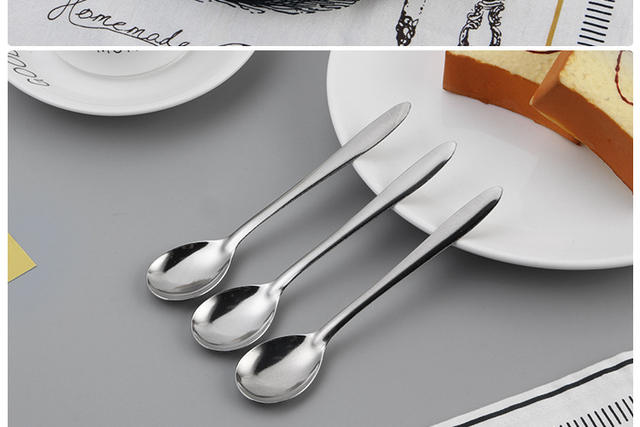 Stainless Steel Spoon, Simple Korean-Style Spoon, Household Dessert Spoon, Long Handle, Thickened Coffee Spoon, Eating Spoon, Soup Spoon detail 12