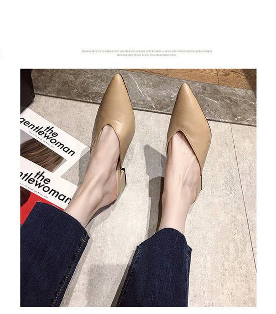 Fitting Shoes High Heel Slippers 2020 Spring and Summer New Style Thick Heel Pointed Toe Baotou Outer Wear Half Slippers for Women detail 8