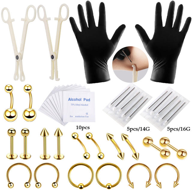 Amazon Best Selling Tattoo Piercing Tool Set 42 Pieces Lip Nail Eyebrow Ear Nail Umbilical Ring Full Body Perforation Factory Outlet detail 8