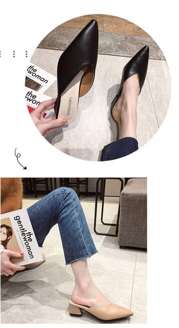 Fitting Shoes High Heel Slippers 2020 Spring and Summer New Style Thick Heel Pointed Toe Baotou Outer Wear Half Slippers for Women detail 5