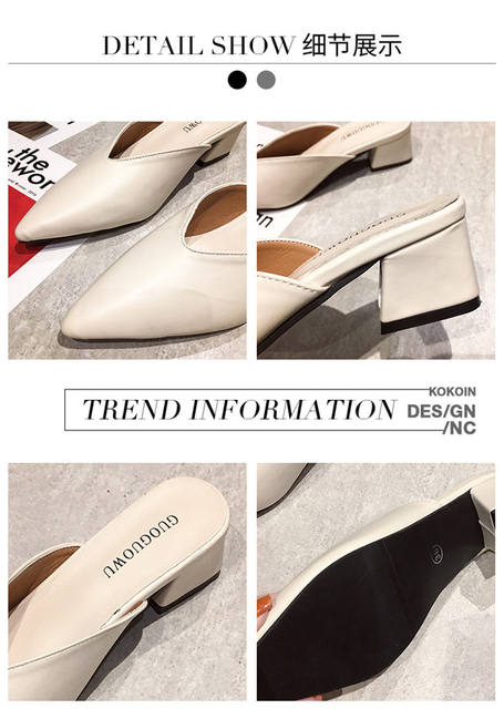 Fitting Shoes High Heel Slippers 2020 Spring and Summer New Style Thick Heel Pointed Toe Baotou Outer Wear Half Slippers for Women detail 1