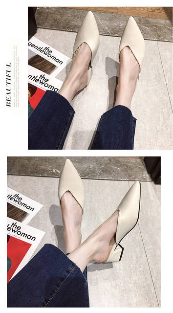 Fitting Shoes High Heel Slippers 2020 Spring and Summer New Style Thick Heel Pointed Toe Baotou Outer Wear Half Slippers for Women detail 12