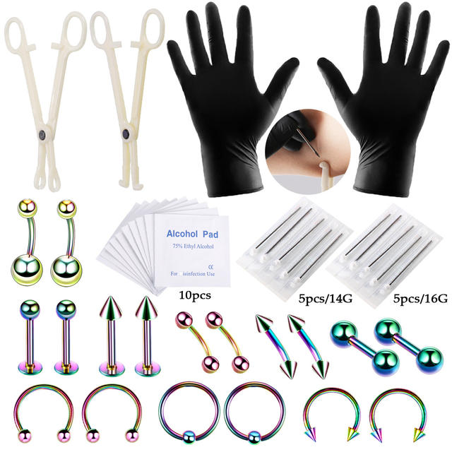 Amazon Best Selling Tattoo Piercing Tool Set 42 Pieces Lip Nail Eyebrow Ear Nail Umbilical Ring Full Body Perforation Factory Outlet detail 9
