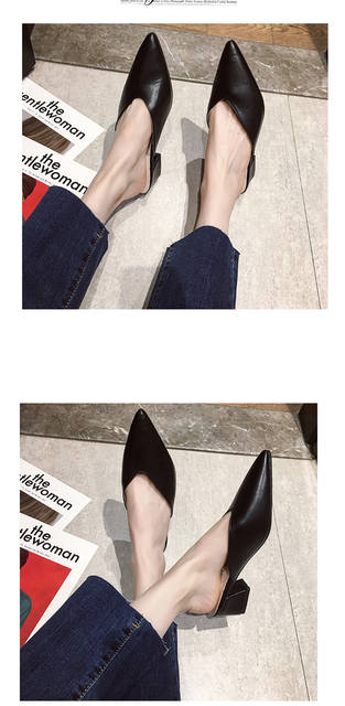 Fitting Shoes High Heel Slippers 2020 Spring and Summer New Style Thick Heel Pointed Toe Baotou Outer Wear Half Slippers for Women detail 4