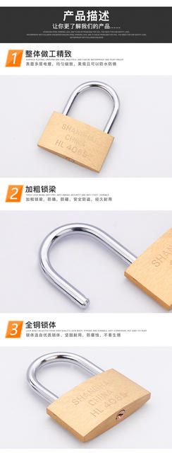 Small Padlock with Key, Old-Fashioned Brass Padlock with Long Shackle, Universal Opening Hlb20-60Mm, New Chinese-Style Household Door Lock detail 4