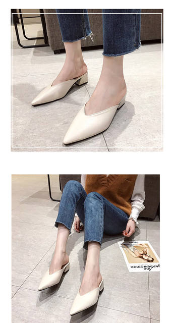 Fitting Shoes High Heel Slippers 2020 Spring and Summer New Style Thick Heel Pointed Toe Baotou Outer Wear Half Slippers for Women detail 10