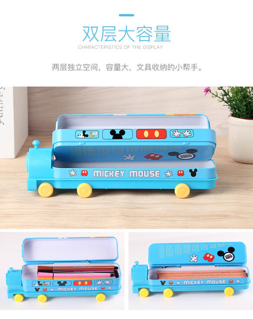 Mickey Children's Kindergarten Train Stationery Case Iron Pencil Case Car Cartoon Pencil Case Frozen Spider-Man detail 5
