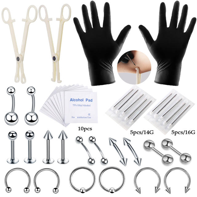 Amazon Best Selling Tattoo Piercing Tool Set 42 Pieces Lip Nail Eyebrow Ear Nail Umbilical Ring Full Body Perforation Factory Outlet detail 3