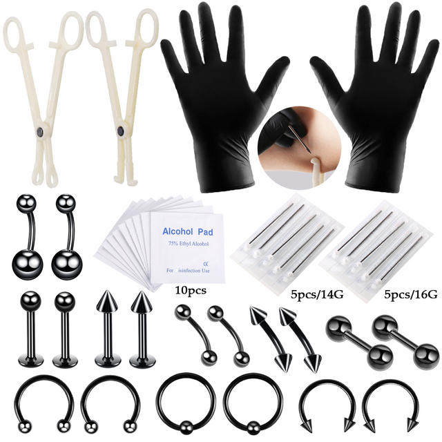 Amazon Best Selling Tattoo Piercing Tool Set 42 Pieces Lip Nail Eyebrow Ear Nail Umbilical Ring Full Body Perforation Factory Outlet detail 5