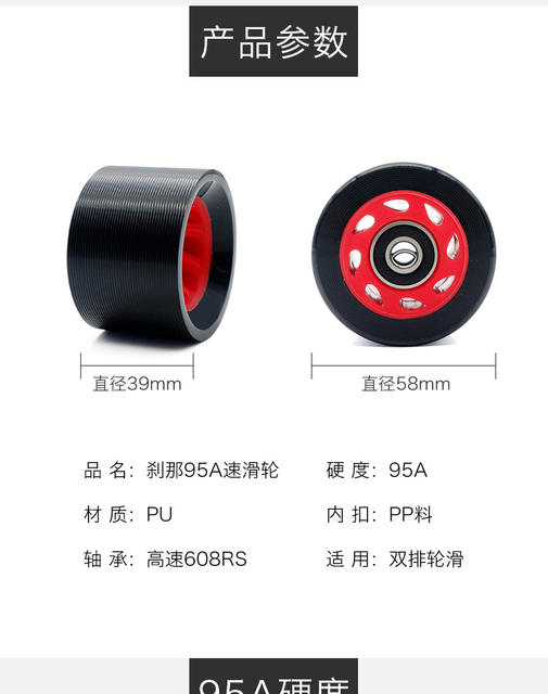 58*39 double-row roller skates accessories speed skates wheels 95A thread wheels four-wheel double-row roller skates PU wheels detail 4