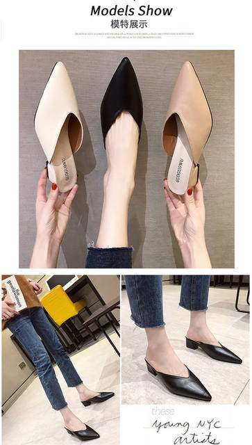 Fitting Shoes High Heel Slippers 2020 Spring and Summer New Style Thick Heel Pointed Toe Baotou Outer Wear Half Slippers for Women detail 2