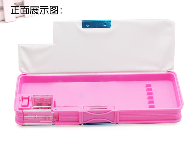 Cartoon children's stationery box boys and girls pencil box kindergarten Primary School students plastic stationery box double-sided double-opening detail 4