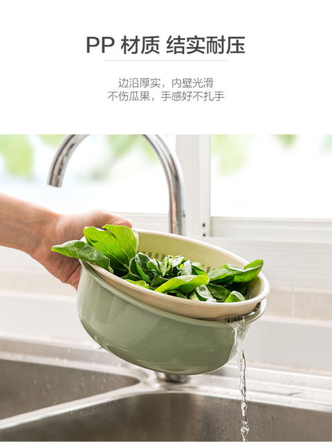 [extra large thick double drain basket] kitchen wash basket fruit basket round two-layer drain basket wholesale detail 9