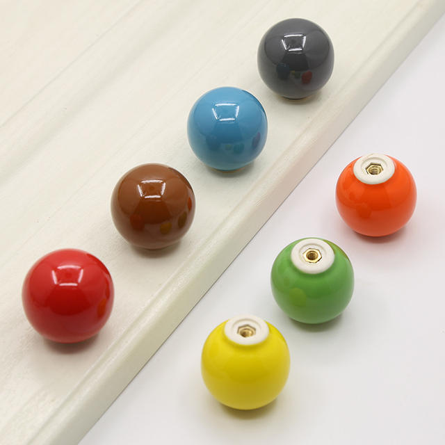 Color Ceramic Cabinet Door Handle Simple Cabinet Wardrobe Drawer Ball Round Single Hole Handle Bottle Cap Handle Handle detail 3
