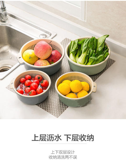 [extra large thick double drain basket] kitchen wash basket fruit basket round two-layer drain basket wholesale detail 7