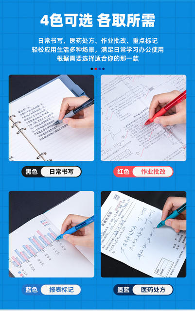 Deli S08 Smooth Gel Pen Press Bullet 0.5mm Signature Ball Blue Black Red Water-Based Ball Pen detail 2