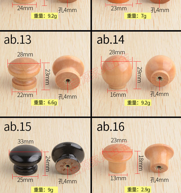 Drawer Wardrobe Small Handle Cabinet Handle Cabinet Door Round Handle Cabinet Single Hole Wooden Handle Mushroom Wooden Handle detail 6