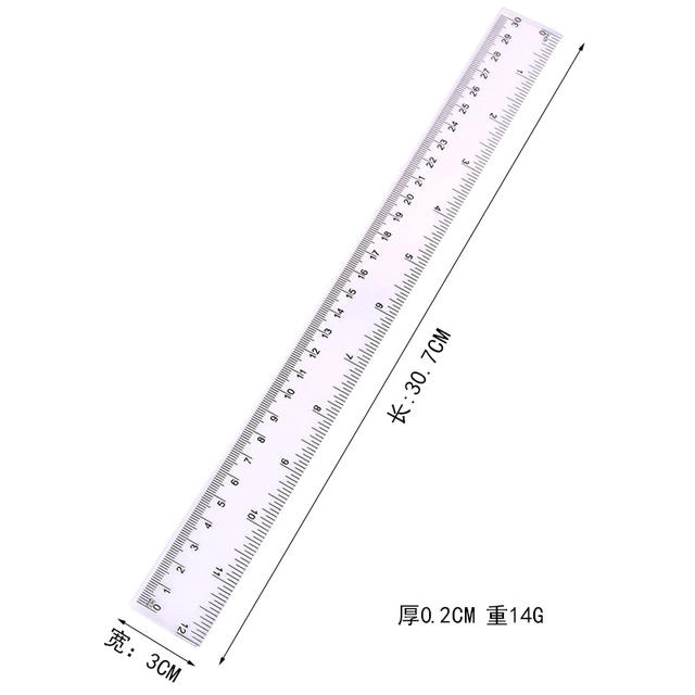 Manufacturer Wholesale 30Cm20Cm15Cm Plastic Transparent Ruler Bilateral Printing Inch Centimeter Red Card Cross-Border detail 7