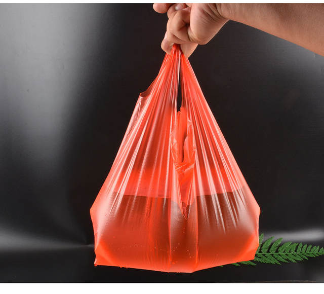 Red Vest-Shaped Plastic Bags Wholesale Supermarket Shopping Tote Bags Convenient Bags for Fruits and Vegetables Packaging Red Wedding Celebration Bags detail 7