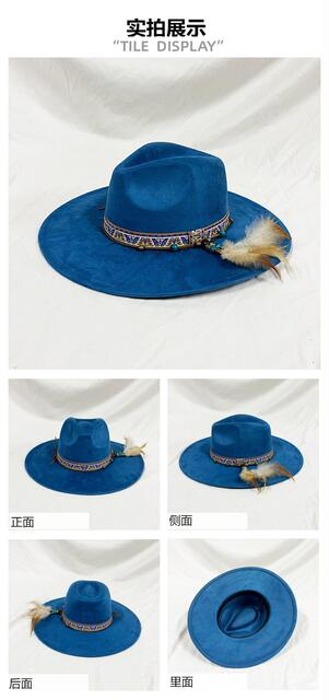 Suede Heart-Shaped Hat, New Large-Brimmed Jazz Hat, Ethnic Style Adult Feather Felt Hat, Xizang Retro Style detail 3