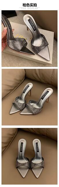 2026 Pointed Toe Open-Toe Stiletto Slip-On Women's Luxury Sexy Rhinestone High Heels European and American Style Super High Heels detail 5