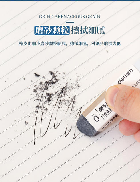 Deli 71115 Dual-Purpose Frosted Eraser for Erasing Ballpoint Pens, Gel Pens, Fountain Pens, and Water-Based Pens, Specifically for Students detail 6