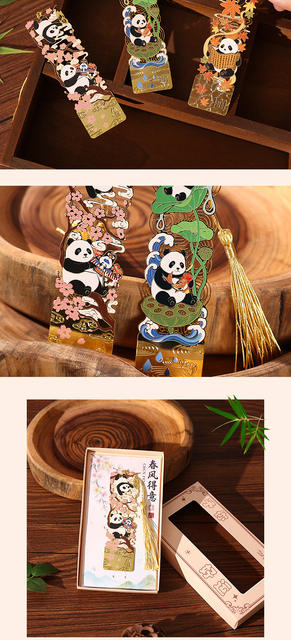 Cute Panda Hollow-Out Metal Bookmark, High Aesthetic Value, Exquisite Chinese Style, Children's and Students' Reading Page Clip, Small Gift detail 6