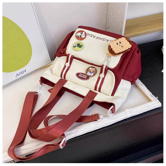 Japanese Ins Contrast Color Student Handbag Tillage Bag Canvas Junior High School Student Large Capacity Class Bag Women's Crossbody Bag detail 8