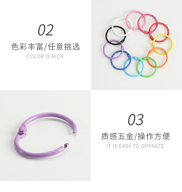 Painted Book Ring Stationery Accessories Colorful Card Ring Metal Open Ring Keychain Ready-Made Wholesale Binding Loose-Leaf Ring detail 8