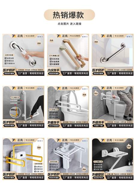 Bathroom Stainless Steel Gray Handrail Barrier-Free Bathroom Toilet Safety Stairs Disabled Elderly Toilet Anti-Slip detail 2