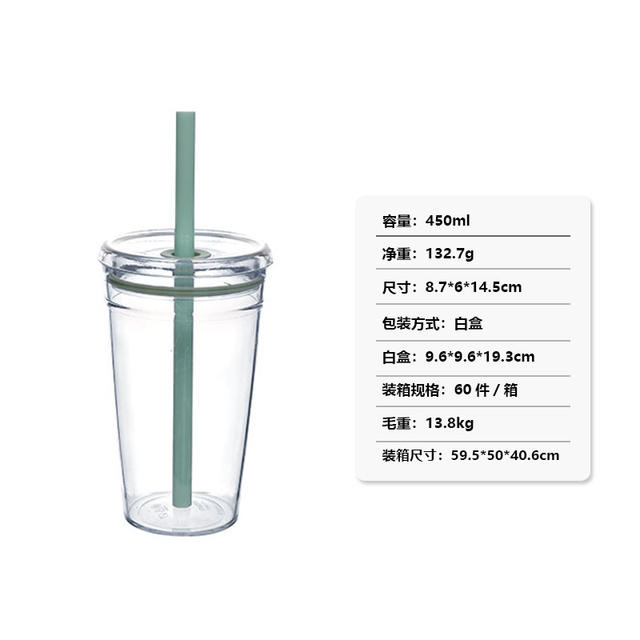 2025 Summer New 450ml Candy Color Tritan Drink Cup Milk Tea Cup Multicolor Cyber Celebrity Transparent Suction Tube Cup