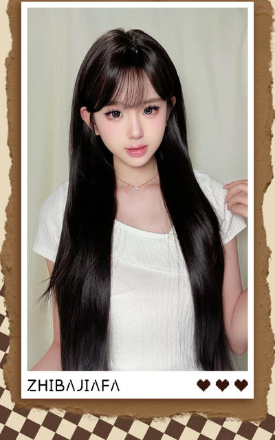 Wholesale of Stylish Black Long Straight Everyday Fashion High-Quality Natural Face-Slimming Age-Reducing Full Wigs for Women detail 3