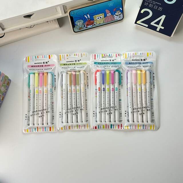 Double-Ended Highlighter Ins High-Value Highlighter Non-Smudge Marker Pen Student Eye Protection Note-Taking Handbook Special