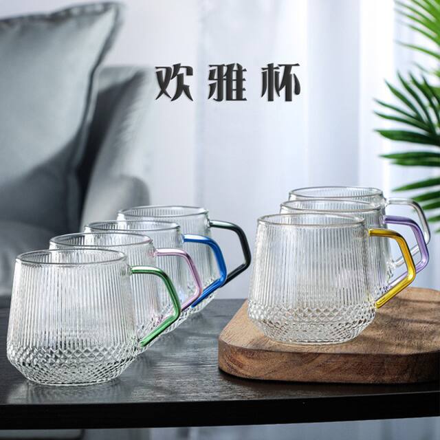 Ins-Style High Borosilicate Glass Cup with Handle, Vertical Stripe Tea Cup, Heat-Resistant Household Coffee Cup, Light Luxury Water Cup, Drinking Cup detail 8