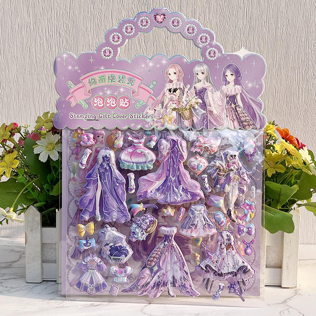 Children's Satchel Double-layer Princess Dress-up Stickers for Little Girls to Change Clothes and Characters Cartoon Hot Stamping Stereo Stickers detail 5