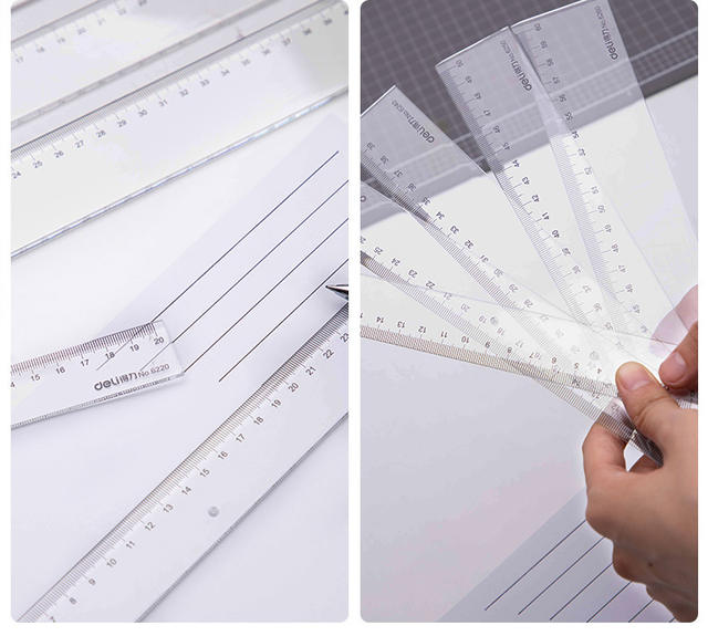 Deli 6240 Ruler 20/30/40/50/60cm Student Drawing Transparent Scale Plastic Ruler Stationery detail 11
