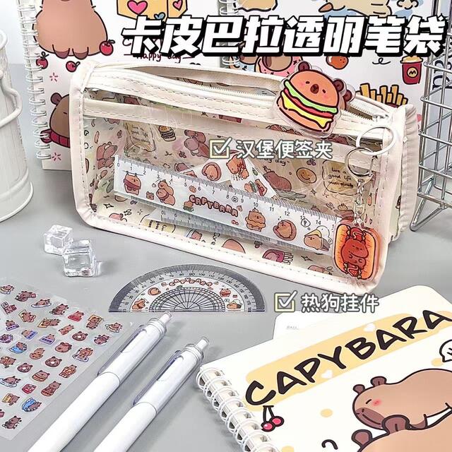 Xiaohongshu's Popular Ins High-Looking Cute Cartoon Transparent Triangle Pencil Bag Student-Specific Stationery Storage Bag detail 2