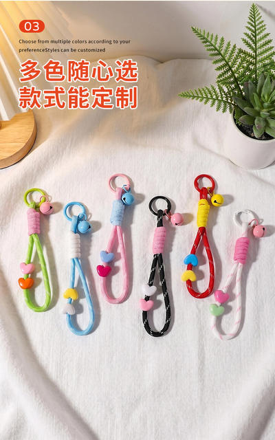 Color-Blocked Knotted Short Heart-Shaped Acrylic Phone Lanyard, Handmade Woven Plush Toy Anti-Lost Lanyard detail 6