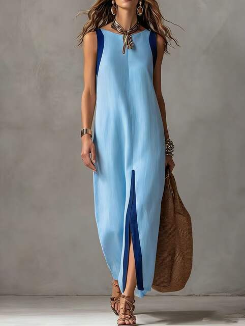 Amazon 2026 Cross-Border European and American Summer New Style Women's Casual Elegant Sleeveless Color-Block Split Dress detail 10