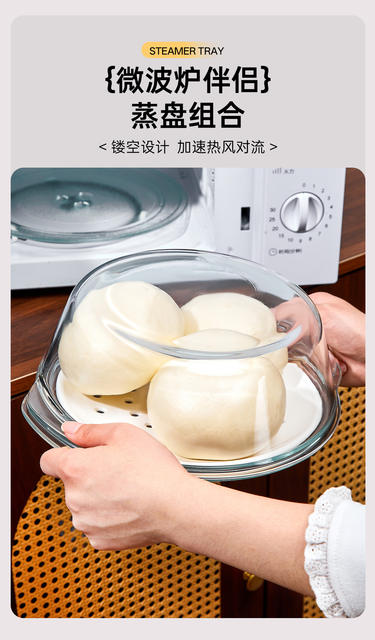 Microwave Oven-Specific Heating Bowl, Household High-Temperature Resistant Glassware with Lid, Soup Bowl, Instant Noodle and Egg Custard Bowl, Ceramic Steaming Plate detail 9