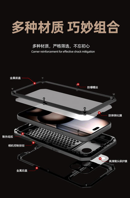 Cross-Border Applicable iPhone 18 Pro Max Phone Case, Metal Three-Proof Case for Apple 17 Pro Max, Anti-Drop Protective Cover detail 5